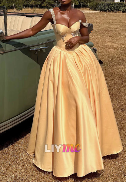 Corset Ball Gown with Embellished Straps