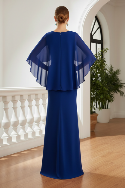 Cape Sleeve Floral Appliqué Evening Gown