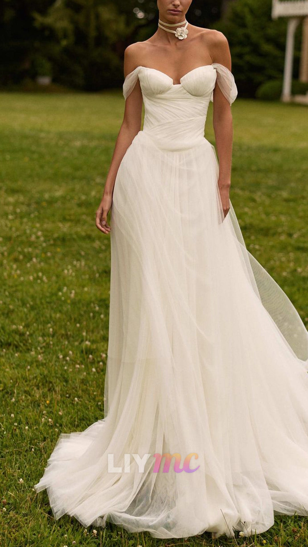 Ruched Tulle A-Line Wedding Dress with Train
