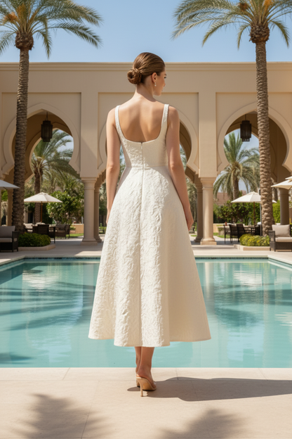 Textured Jacquard Sleeveless A-Line Midi Dress