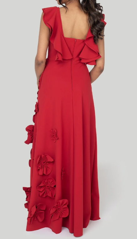 3D Floral Ruffled Maxi Dress with Sweetheart Neck