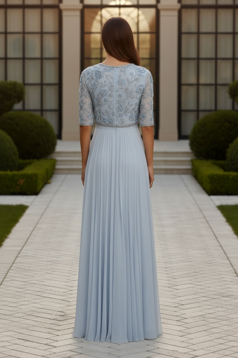 Beaded Floral Two-Piece Look Chiffon Evening Gown