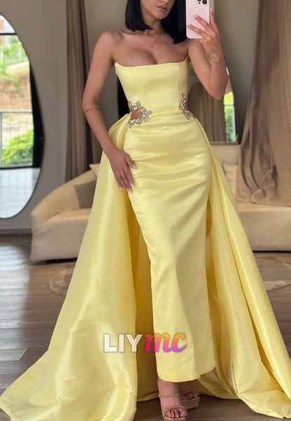 Strapless Cut-Out Column Gown with Overskirt