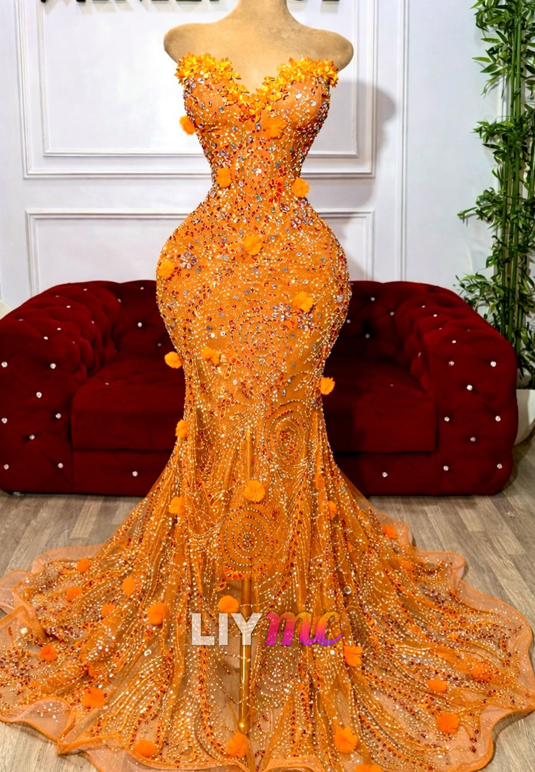Sweetheart Strapless Beaded Mermaid Formal Gown