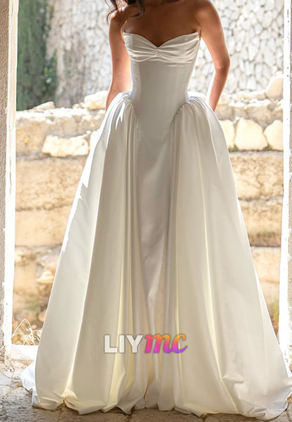 Strapless Ruched Bodice Wedding Dress with Overskirt