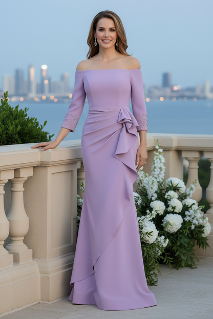 Off Shoulder Mermaid Gown with Beaded Cuffs