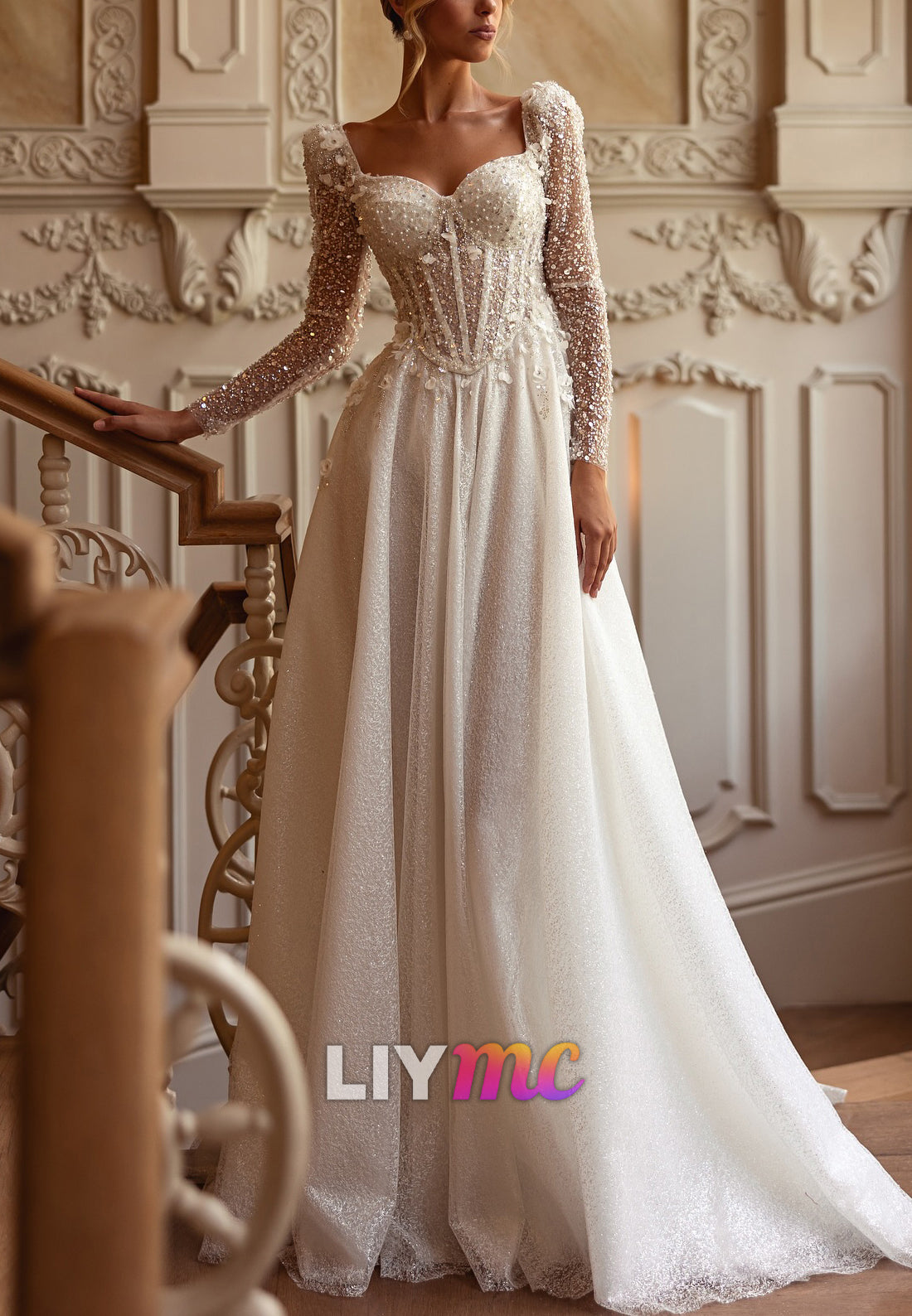 Glitter A-Line Wedding Dress with Corset Bodice