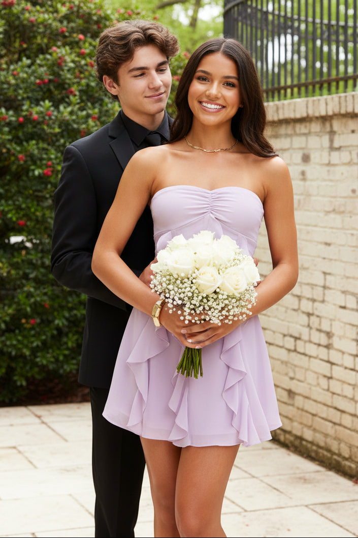 Strapless Chiffon Ruffle Mini Dress