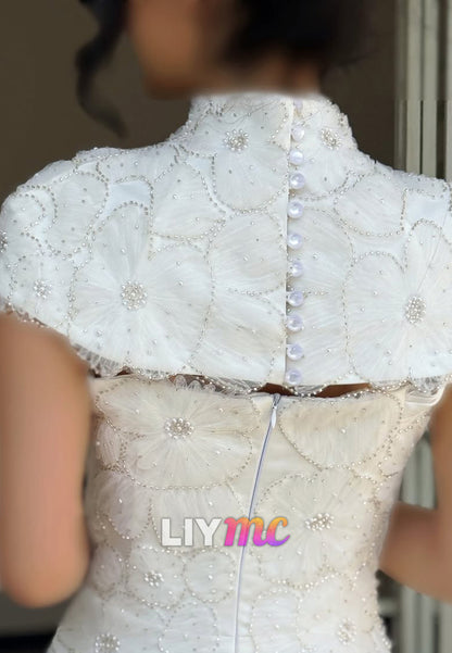 Midi A-Line Wedding Dress with Beaded Capelet
