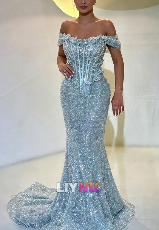 Corset Mermaid Evening Gown with Beaded Details