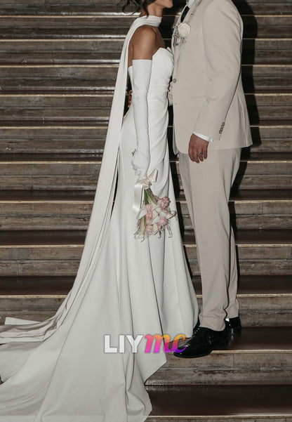 Strapless Ruched Wedding Dress with Neck Scarf