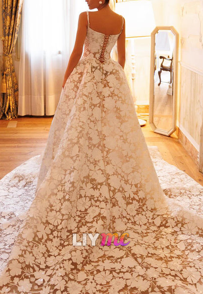 Floral Lace Corset Ball Gown Wedding Dress