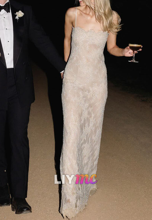 Scalloped Lace Slip Wedding Dress