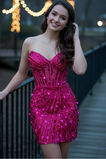 Corset Sequin and Beaded Sweetheart Mini Dress