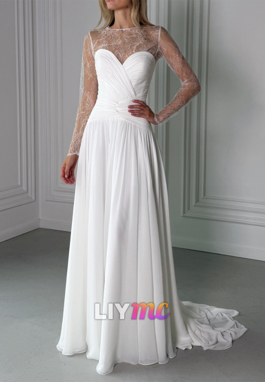 Illusion Lace Long Sleeve A-Line Wedding Dress
