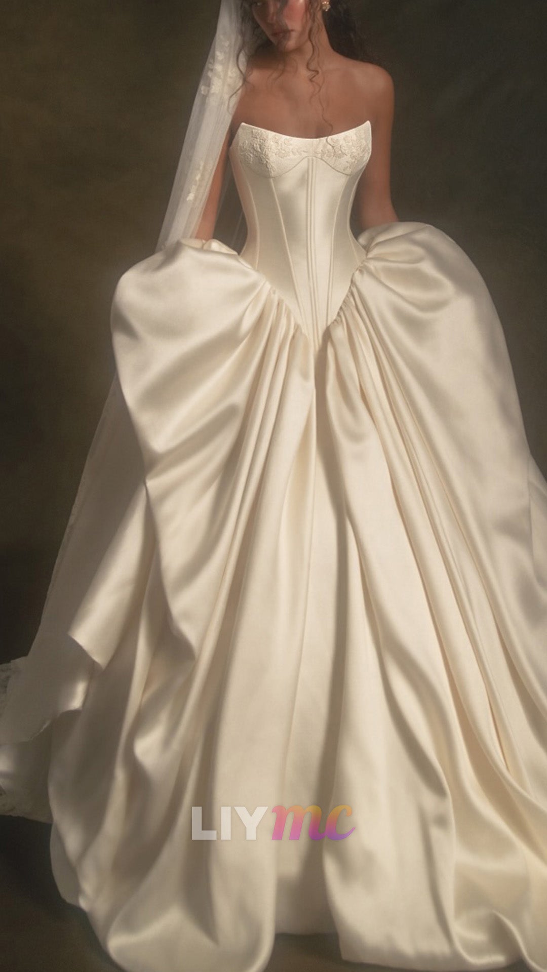 Corset Ball Gown Wedding Dress with Draped Skirt