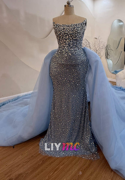 Beaded Mermaid Gown with Tulle Overskirt