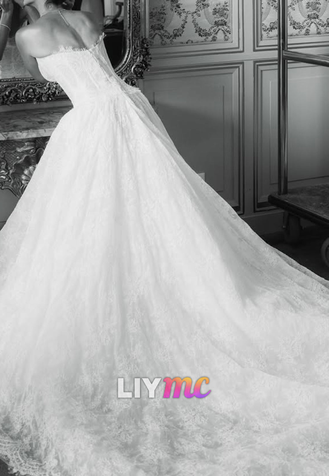 Strapless Lace Ball Gown Wedding Dress with Train
