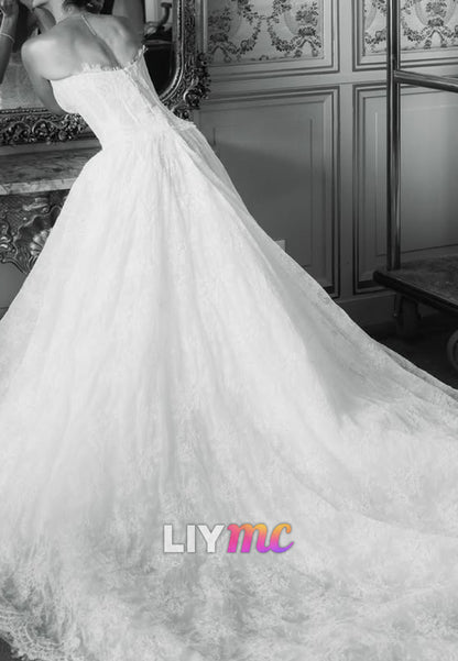 Strapless Lace Ball Gown Wedding Dress with Train