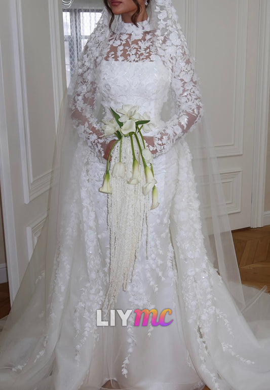 Long Sleeve Lace Applique Mermaid Wedding Dress