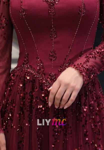 Off Shoulder Beaded Tulle A-Line Evening Gown