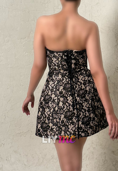 Strapless Lace A-Line Mini Dress with Corset Back