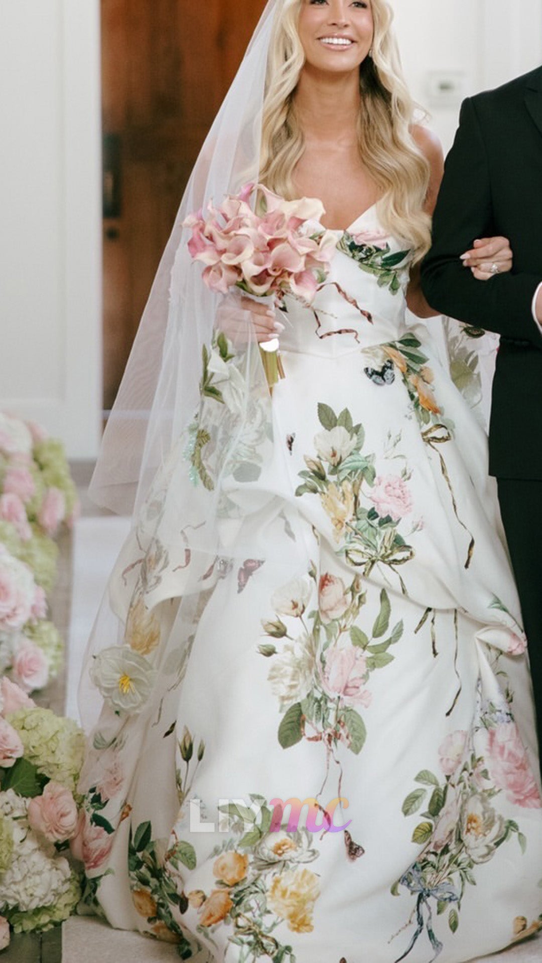 Floral Print Ball Gown Wedding Dress