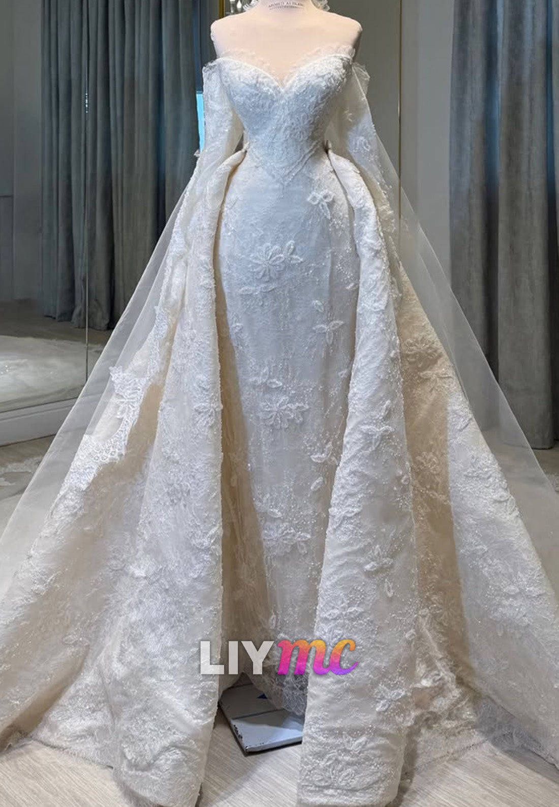 Lace Sheath Wedding Dress with Overskirt