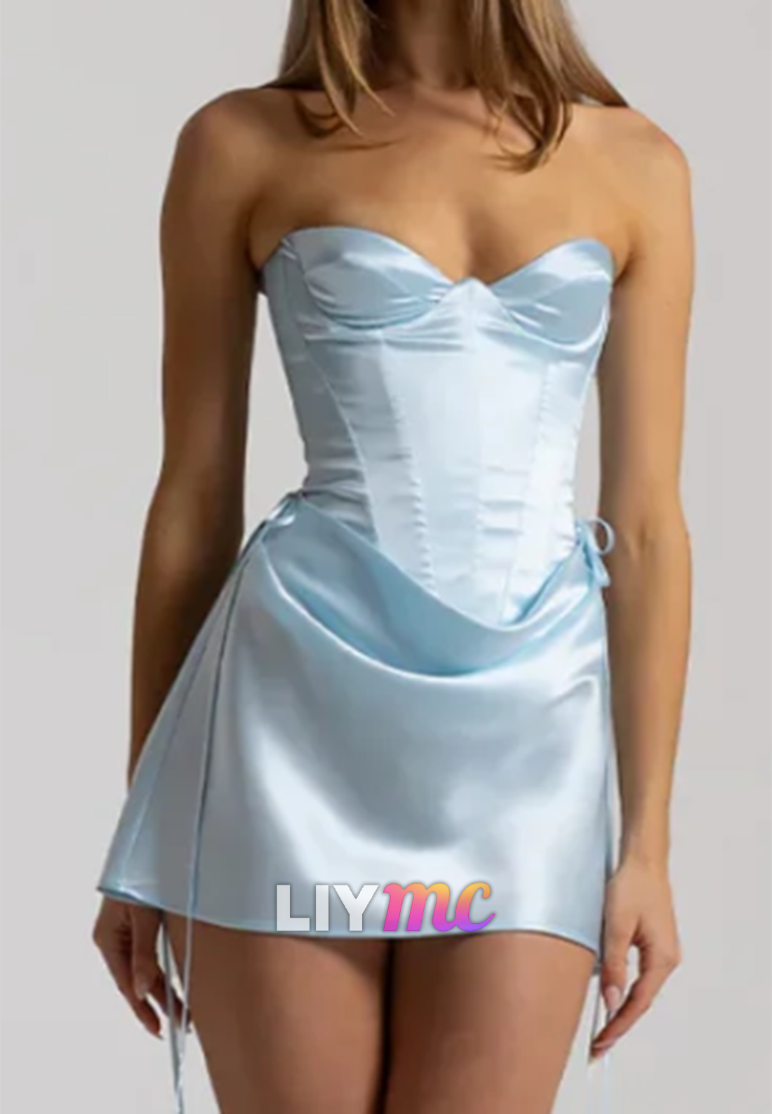Strapless Satin Corset Mini Dress with Lace-Up Back