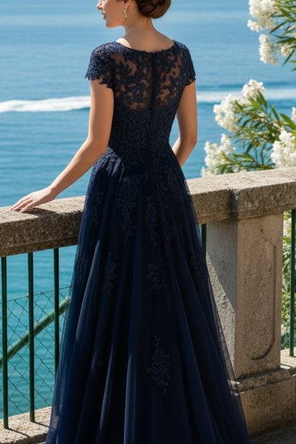 Illusion Lace Applique A-Line Evening Gown