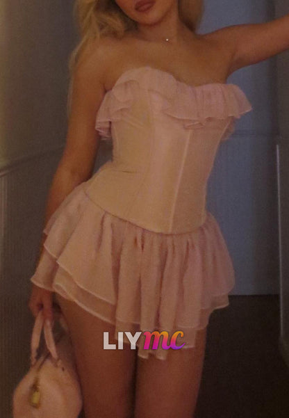 Strapless Corset Mini Dress with Ruffle Skirt