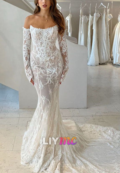 Long Sleeve Lace Corset Mermaid Wedding Dress