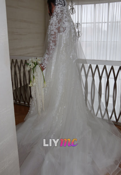 Long Sleeve Lace Applique Mermaid Wedding Dress