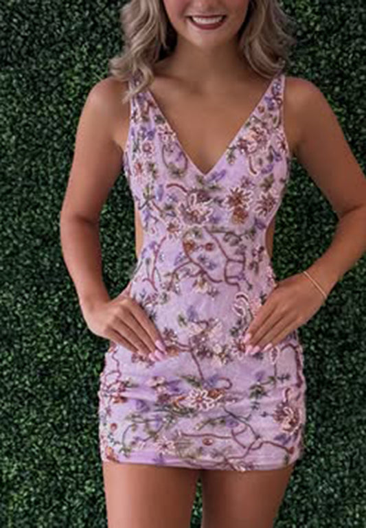 Embroidered Floral Cut-Out Mini Dress