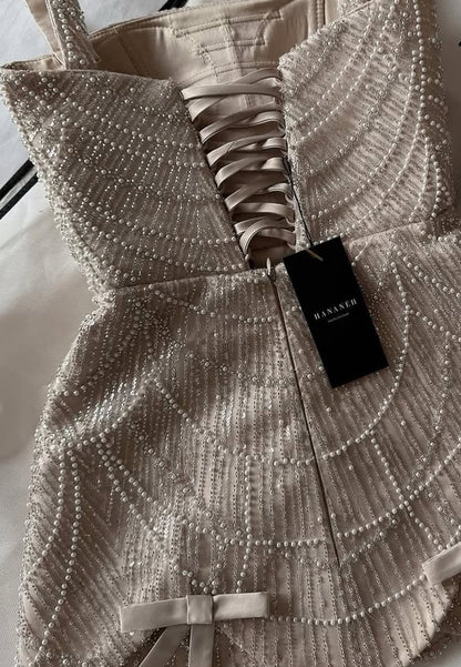 Beaded Mini Dress with Scalloped Hem & Bows