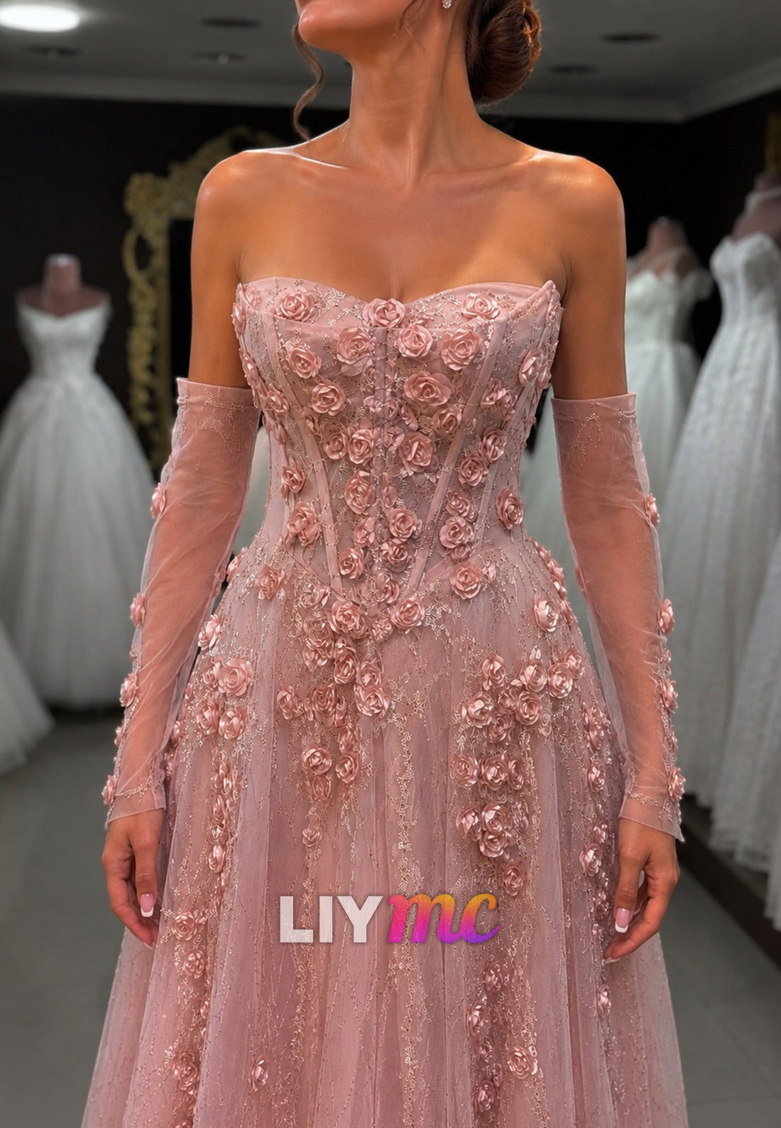 Sweetheart Corset A-Line Prom Dress with 3D Flowers