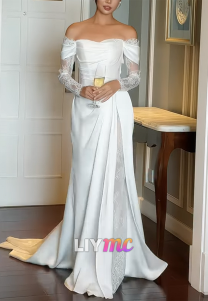 Off-The-Shoulder Ruched Satin Wedding Dress