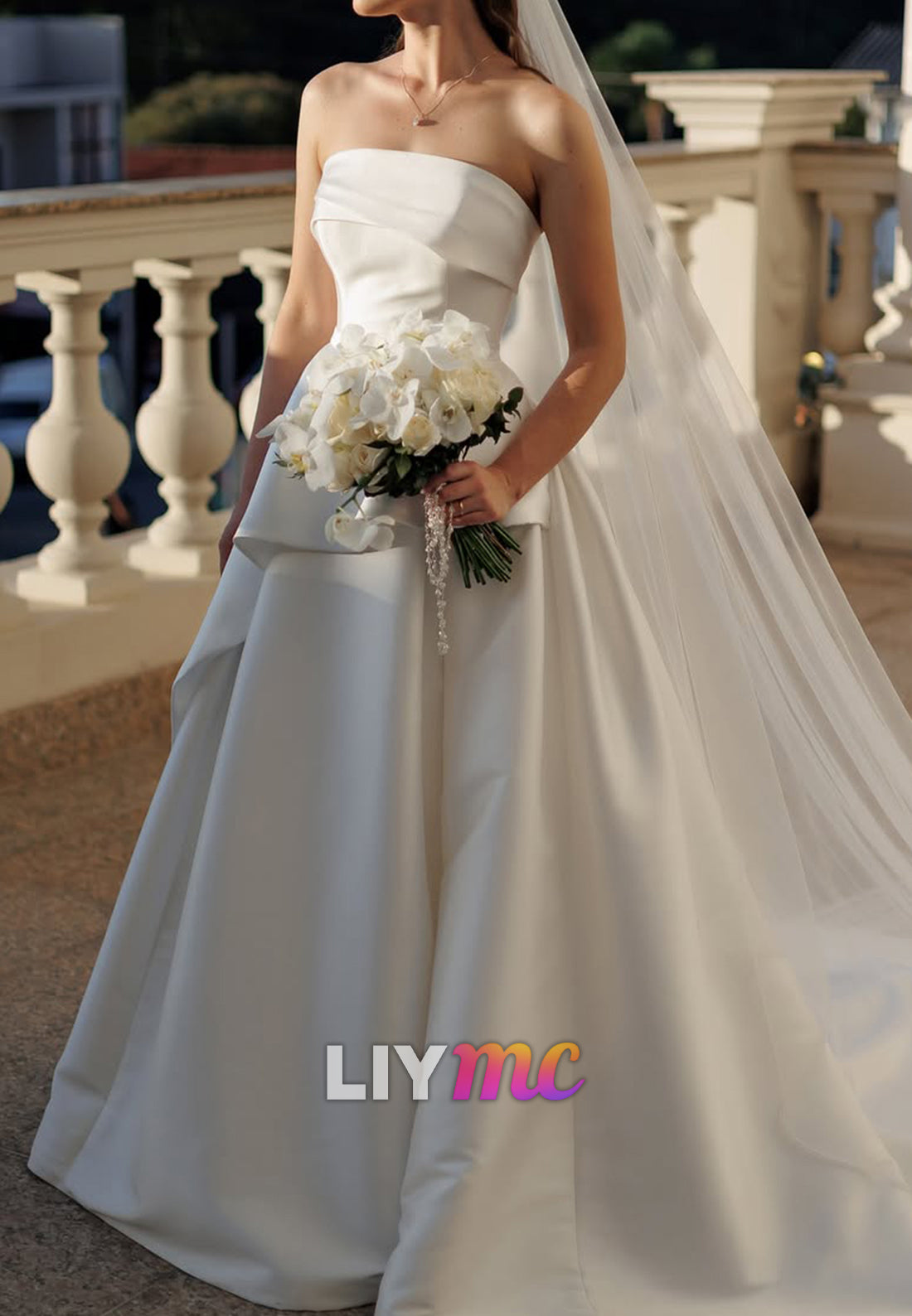 Strapless Peplum Ball Gown Wedding Dress