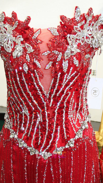 Sequin Beaded Mermaid Gown with Scalloped Train