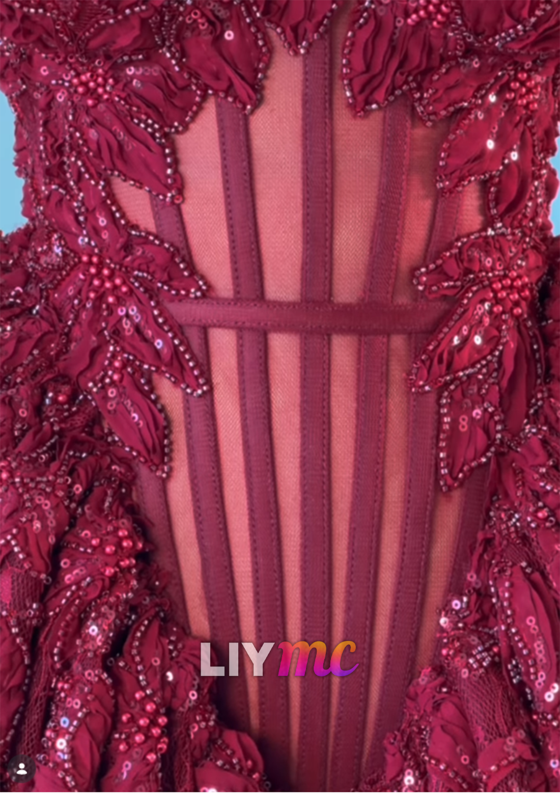 Corset Mini Dress with Beaded Floral Appliques