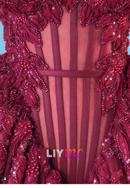 Corset Mini Dress with Beaded Floral Appliques