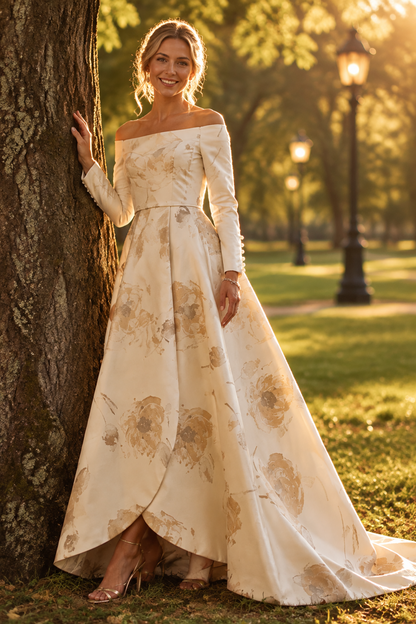 Floral Print High-Low A-Line Gown