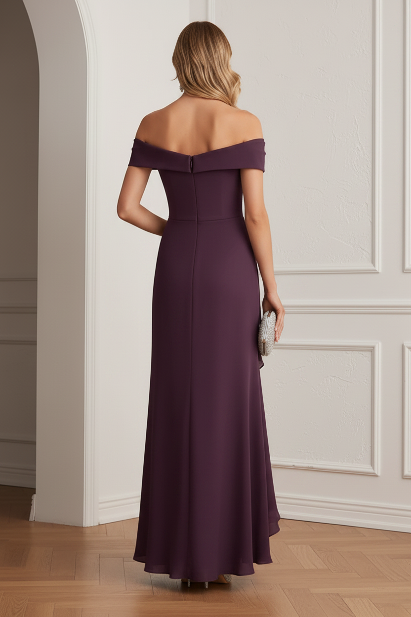 Off-the-Shoulder Asymmetrical Crepe Gown