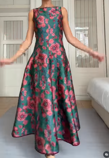 Floral Print Sleeveless A-Line Maxi Dress