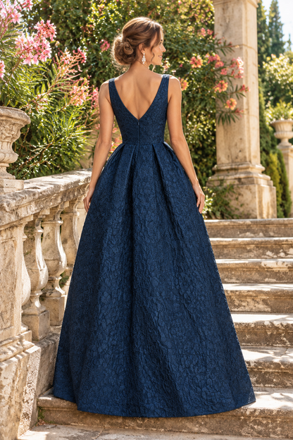 Textured Corset Bodice Pleated Ball Gown