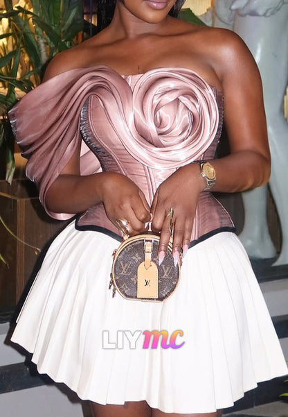 Off Shoulder Corset Top Pleated Mini Skirt Set