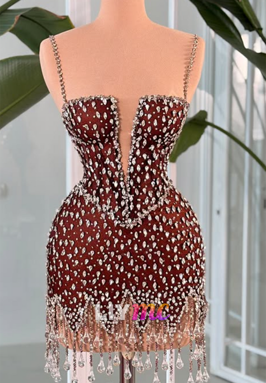 Crystal Beaded Plunging Corset Mini Dress