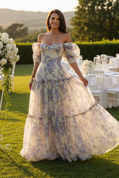 Floral Off-the-Shoulder Tiered Maxi Dress