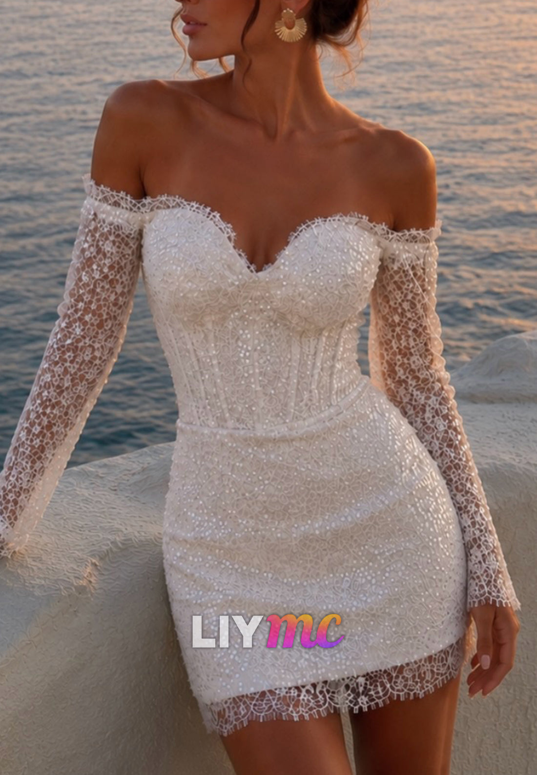 Long Sleeve Lace Corset Bodycon Mini Dress