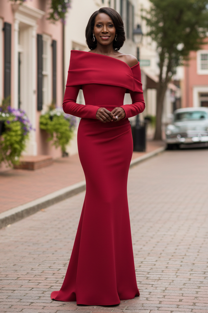 Off-the-Shoulder Long Sleeve Mermaid Evening Gown